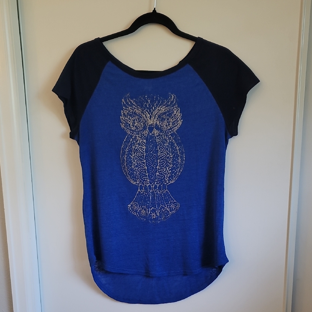 Vintage Navy Blue Women's Top with Owl Design